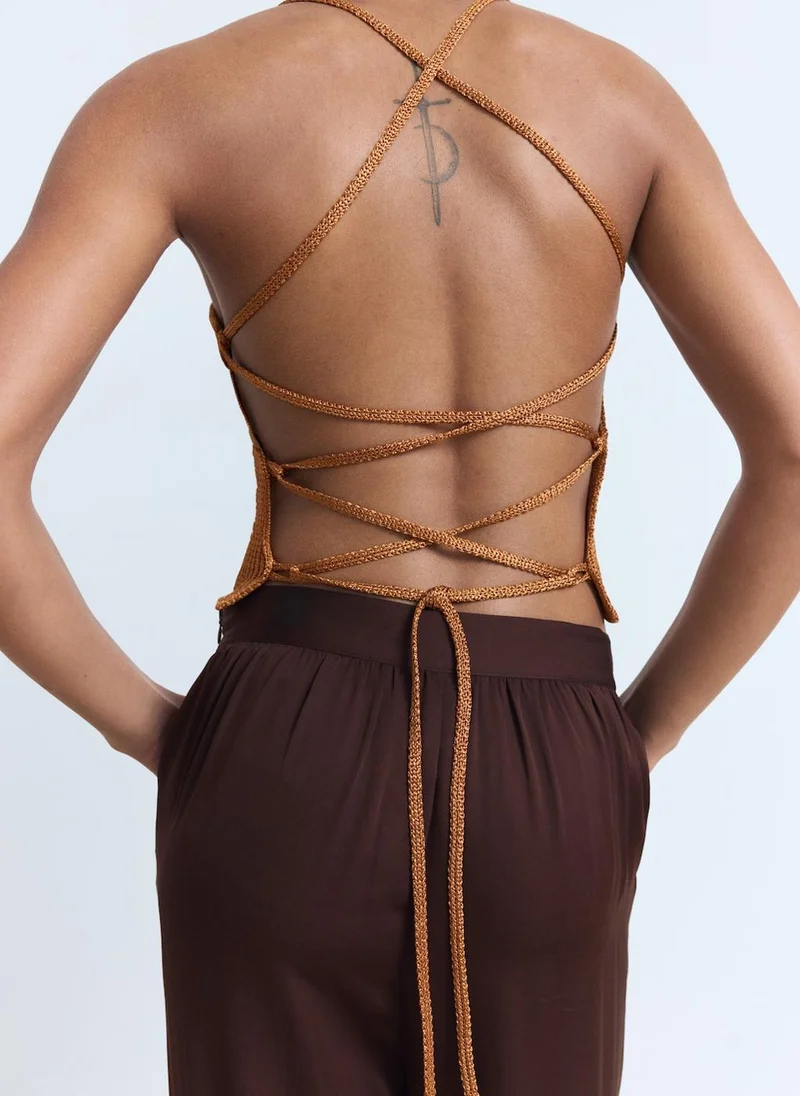 MANGO Crossed Back Lurex Knitted Top