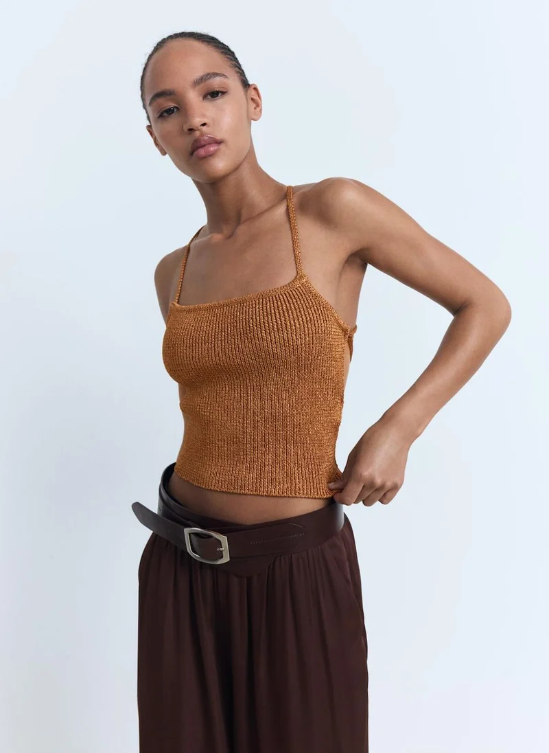 MANGO Crossed Back Lurex Knitted Top