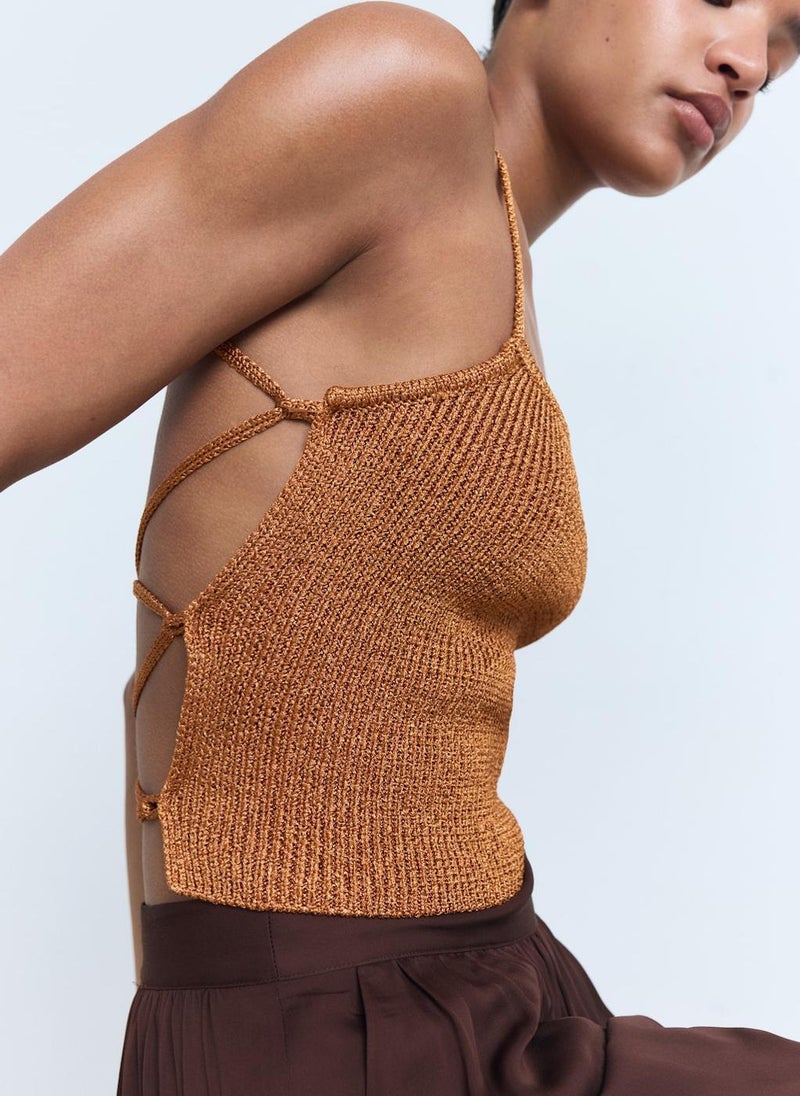 MANGO Crossed Back Lurex Knitted Top  - Image 3