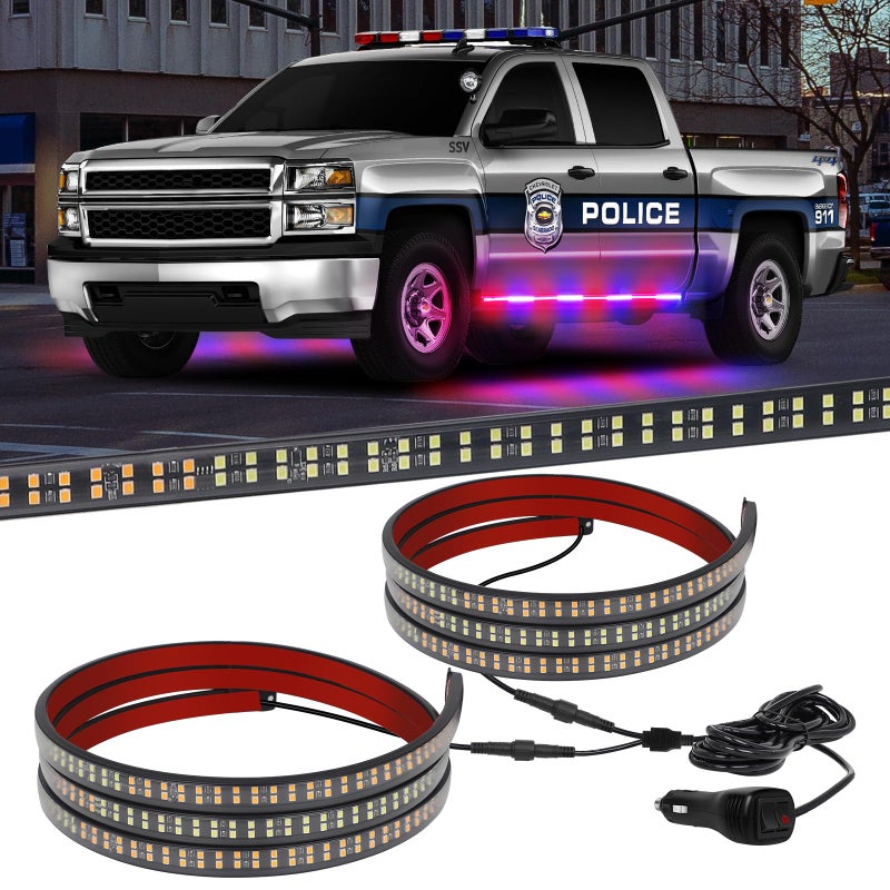 XRIDONSEN 2PCS 70 inch Emergency Truck Police Lights Strip 864 LED Running Board Strobe Lights Red Blue Police Lights Flashing Warning Hazard Safety wWaterproof Flexible for Vehicles Trucks Pickup