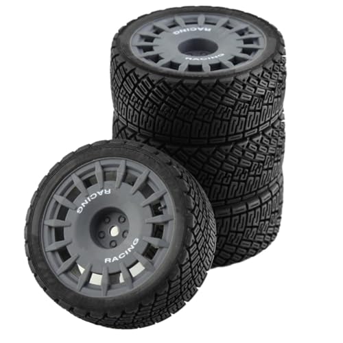 Chanmoo 110 RC Rally Car Tires On Road Tyres 12mm Hex Plastic Wheels Rims Compatible with 110 Scale Racing Car Tamiya TT01 TT02 XV01 TA06 PTG2 HPI KYOSHO HSP RC OnRoad Car 4PCSGray - Image 1