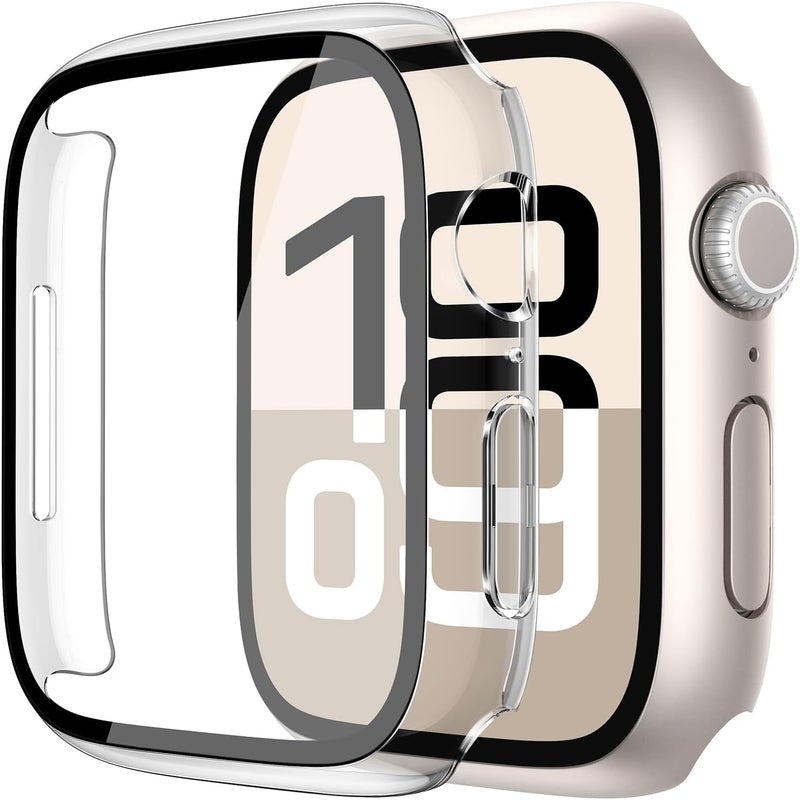 Misxi 2 Pack Tempered Glass Case Compatible for Apple Watch Series 11 (2025) Series 10 46mm, Hard PC Screen Protector Overall Protection Scratch-Resistant Cover for iWatch, 1 Starlight + 1 Transparent - Image 1
