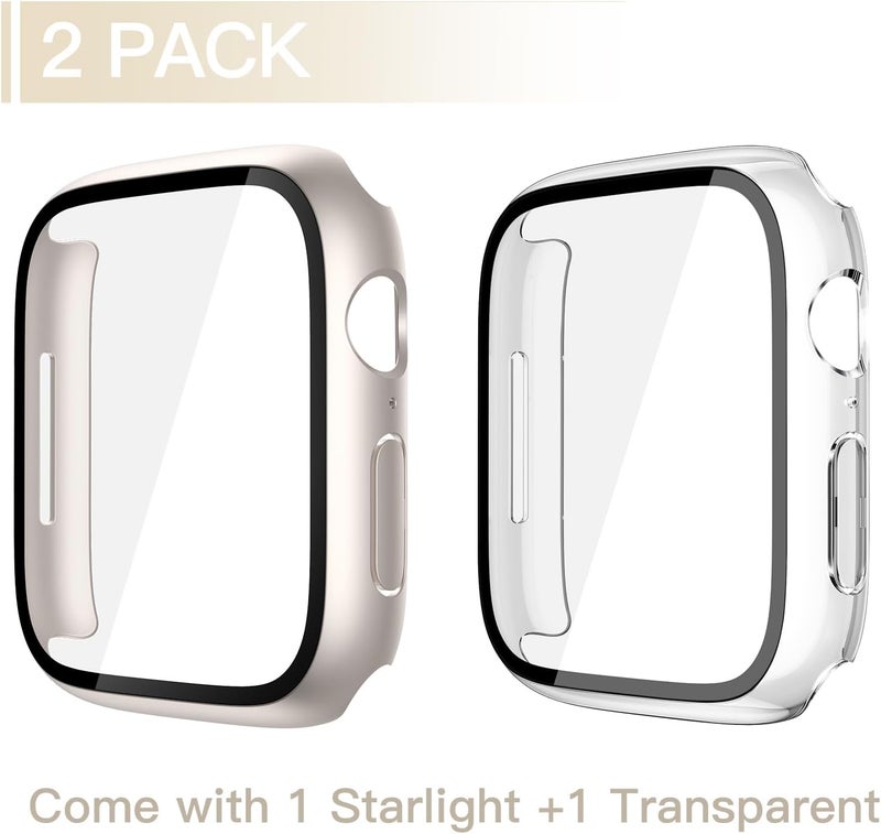 Misxi 2 Pack Tempered Glass Case Compatible for Apple Watch Series 11 (2025) Series 10 46mm, Hard PC Screen Protector Overall Protection Scratch-Resistant Cover for iWatch, 1 Starlight + 1 Transparent - Image 2