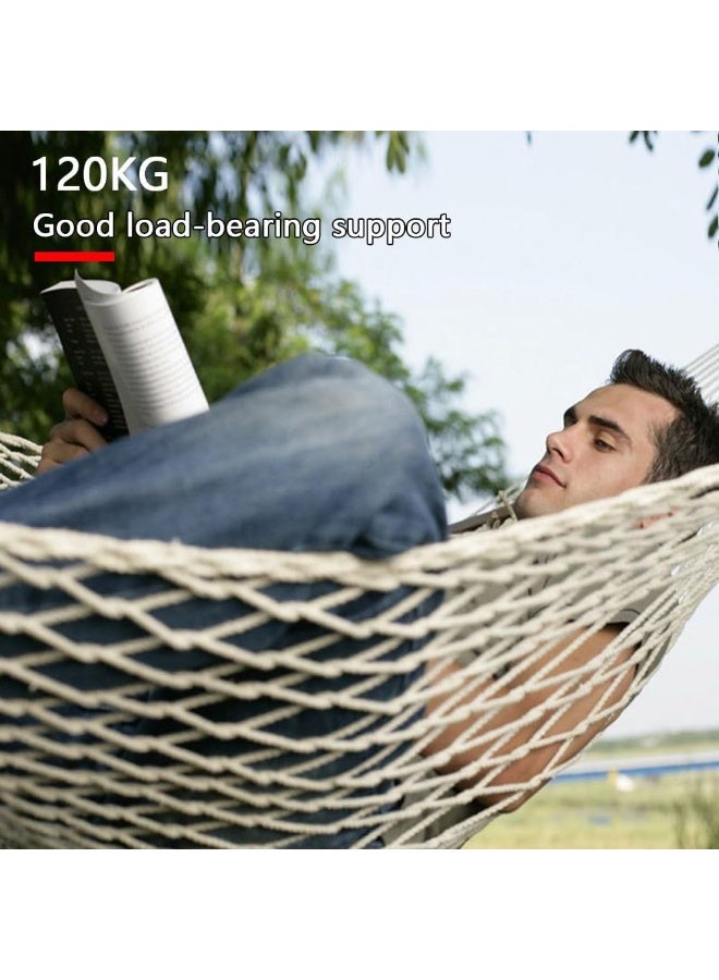 Soofam أرجوحة حبال قطنية، أرجوحة حبال محمولة مصنوعة يدويًا للتخييم مع عارضة خشبية، أرجوحة خفيفة الوزن قابلة للفصل للأطفال مع حبل شجرة وحقيبة للاستخدام الخارجي، الداخلي، الفناء، الشاطئ - Image 4