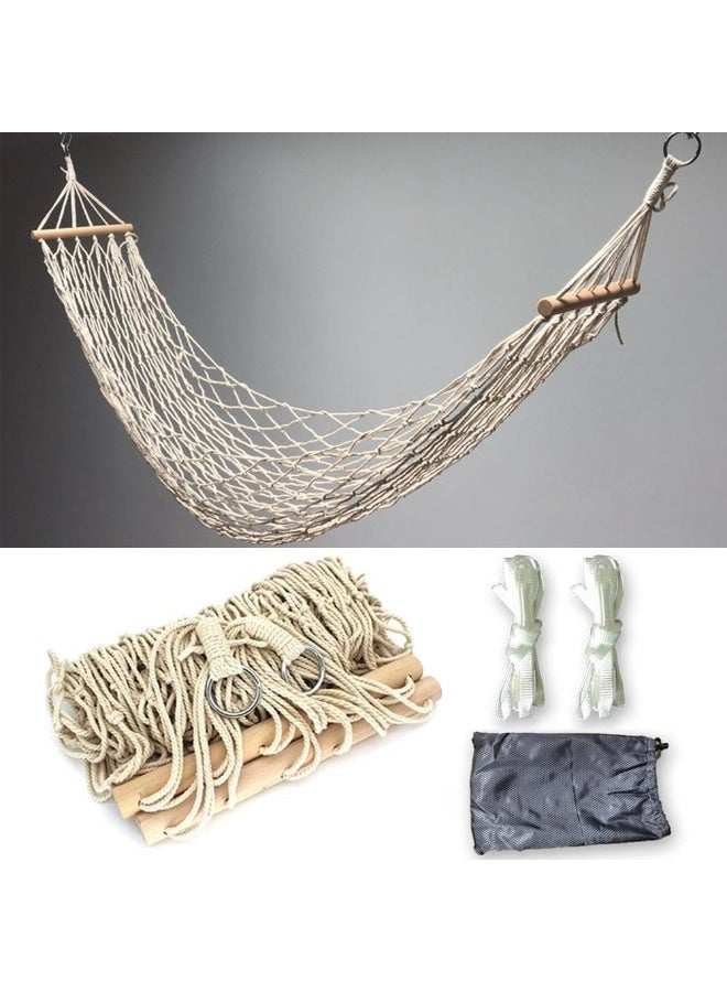 Soofam أرجوحة حبال قطنية، أرجوحة حبال محمولة مصنوعة يدويًا للتخييم مع عارضة خشبية، أرجوحة خفيفة الوزن قابلة للفصل للأطفال مع حبل شجرة وحقيبة للاستخدام الخارجي، الداخلي، الفناء، الشاطئ - Image 1