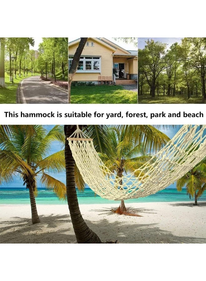 Soofam أرجوحة حبال قطنية، أرجوحة حبال محمولة مصنوعة يدويًا للتخييم مع عارضة خشبية، أرجوحة خفيفة الوزن قابلة للفصل للأطفال مع حبل شجرة وحقيبة للاستخدام الخارجي، الداخلي، الفناء، الشاطئ - Image 2