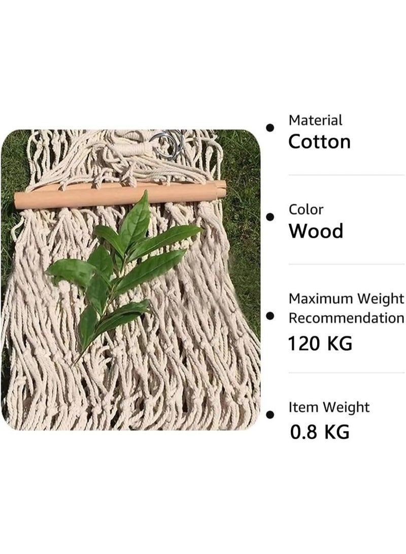 Soofam أرجوحة حبال قطنية، أرجوحة حبال محمولة مصنوعة يدويًا للتخييم مع عارضة خشبية، أرجوحة خفيفة الوزن قابلة للفصل للأطفال مع حبل شجرة وحقيبة للاستخدام الخارجي، الداخلي، الفناء، الشاطئ - Image 5