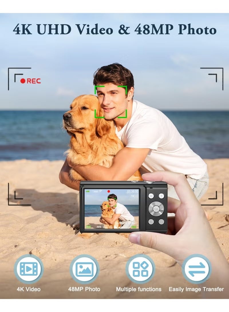 ZONBON Digital Camera, FHD 4K Vlogging Camera with Dual Lens, 48MP 16X Digital Zoom with 64GB SD, Autofocus Digital Point and Shoot Camera with 2.8" IPS Screen, Compact Travel Video Camera for Teens Adult Beginner - Image 2