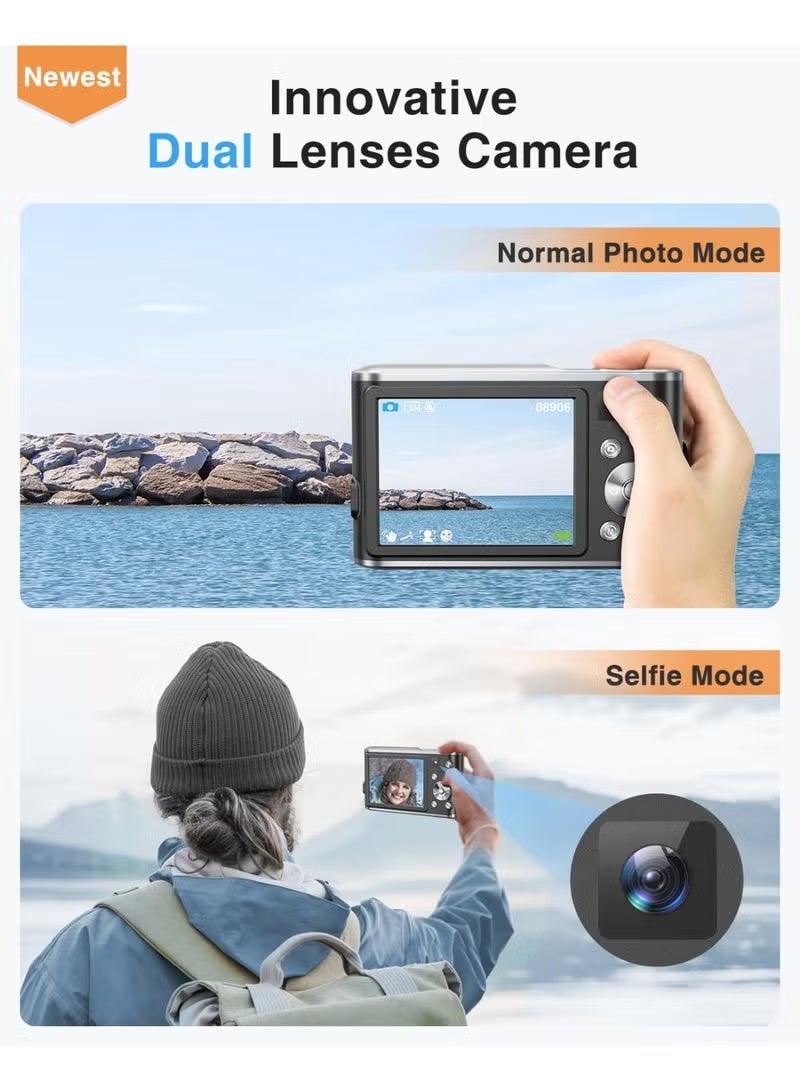 ZONBON Digital Camera, FHD 4K Vlogging Camera with Dual Lens, 48MP 16X Digital Zoom with 64GB SD, Autofocus Digital Point and Shoot Camera with 2.8" IPS Screen, Compact Travel Video Camera for Teens Adult Beginner - Image 3