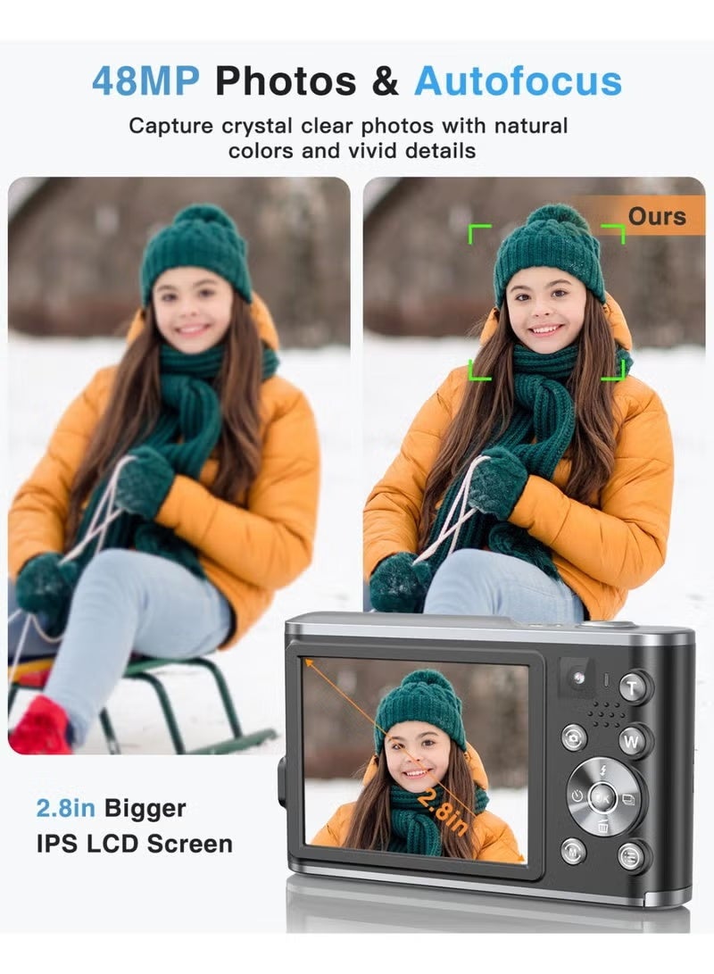 ZONBON Digital Camera, FHD 4K Vlogging Camera with Dual Lens, 48MP 16X Digital Zoom with 64GB SD, Autofocus Digital Point and Shoot Camera with 2.8" IPS Screen, Compact Travel Video Camera for Teens Adult Beginner - Image 4