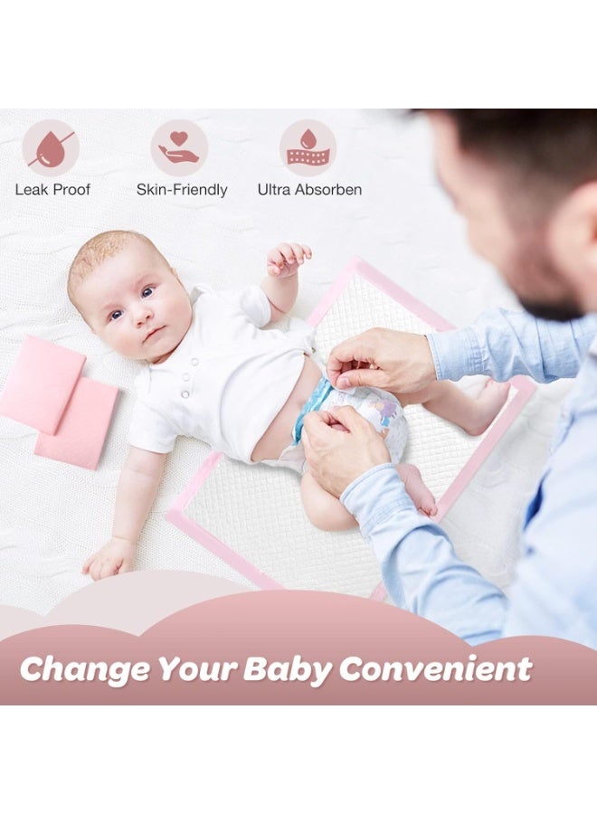 مفارش تغيير ملابس الأطفال القابلة للتصرف، وسادات تغيير ملابس الأطفال المقاومة للماء، وسادة تغيير ملابس الأطفال عالية الامتصاص ومقاومة للتسرب، وسادات تغيير الحفاضات فائقة النعومة للأطفال باللون الوردي - Image 3