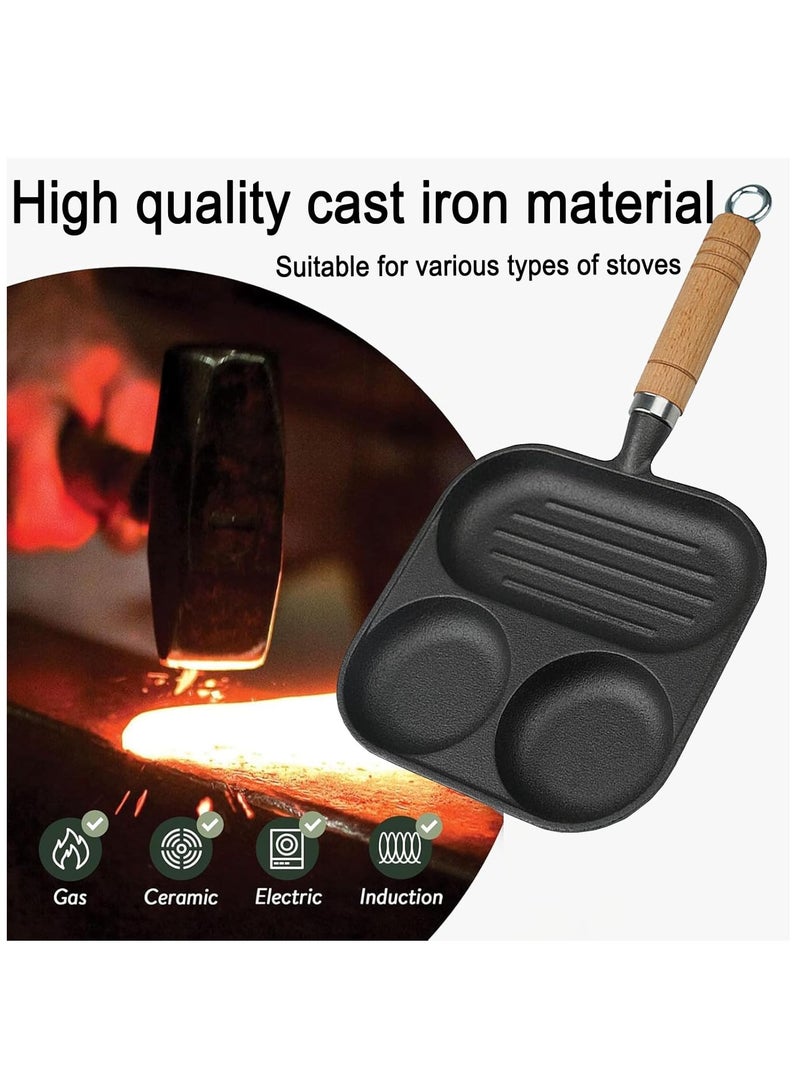 Nonstick Frying Pan,3-in-1 Cast Iron Egg Pan Divided Grill Pan,3-Section Versatile Breakfast Skillet,Cooking Pan for Egg,Steak and Burgers (Black) - Image 4