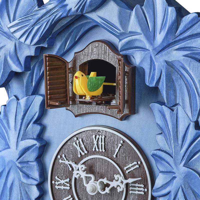 TIMEGEAR Cuckoo Clock with Night Mode, Hand Carved Decorations and Swinging Pendulum (Blue) - Image 5