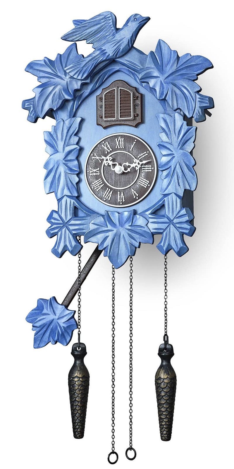 TIMEGEAR Cuckoo Clock with Night Mode, Hand Carved Decorations and Swinging Pendulum (Blue) - Image 1
