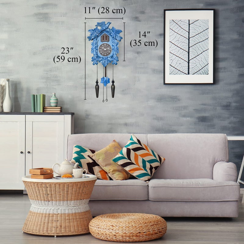 TIMEGEAR Cuckoo Clock with Night Mode, Hand Carved Decorations and Swinging Pendulum (Blue) - Image 4