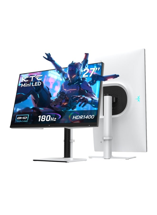 KTC QHD Mini LED Monitor 27 Inch, 1440P 180Hz Gaming PC Monitor, HDR 1400, HDMI2.0, DP1.4, USB, Swivel/Height/Pivot/Tilt Adjustable, VESA Wall Mount, White, M27T6 - Image 1