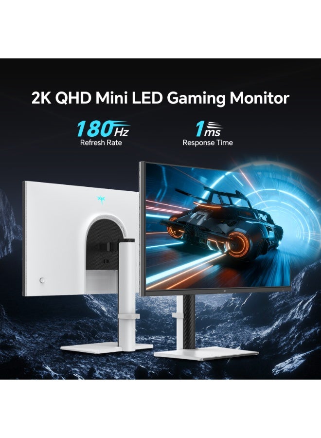 KTC QHD Mini LED Monitor 27 Inch, 1440P 180Hz Gaming PC Monitor, HDR 1400, HDMI2.0, DP1.4, USB, Swivel/Height/Pivot/Tilt Adjustable, VESA Wall Mount, White, M27T6 - Image 2
