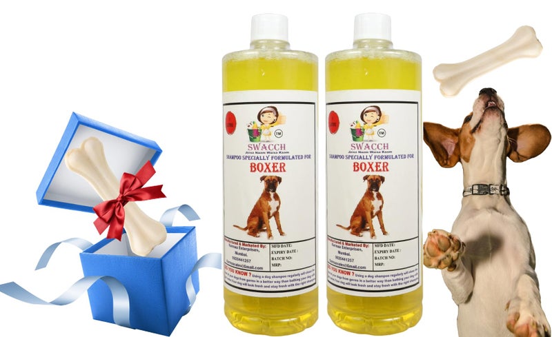 swacch Shampoo | Puppy Safe Shampoo | Boxer Dog Shampoo (1 Litre) (Pack of 2) Lemon + Medium White Bone |Dog Chew Bones |Teething chew Toy | Dental Teething | Combo Pack - Image 1