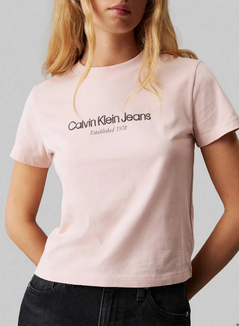 Calvin Klein Jeans Women's Logo T-Shirt, Pink - Cotton