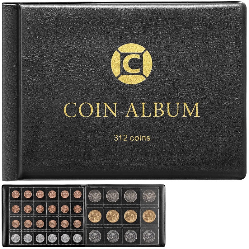 Coin Collection Book Holder Albums for Collectors 312 Pockets Binder for 20 25 27 30 38 46mm Coin Collecting Supplies Storage Holders for Silver Dollar Penny Bill CommemorativeBlack