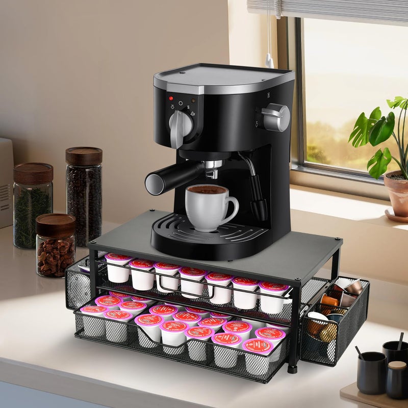 Spacrea K Cup Holder Organizer- Coffee Pod Holder for Counter with 2 Tier Sliding Storage Drawer, Coffee Station Bar Accessories Holder, 63 Large or 80 Small Capsules, Home Kitchen (Black) - Image 2
