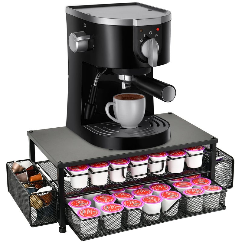 Spacrea K Cup Holder Organizer- Coffee Pod Holder for Counter with 2 Tier Sliding Storage Drawer, Coffee Station Bar Accessories Holder, 63 Large or 80 Small Capsules, Home Kitchen (Black) - Image 1