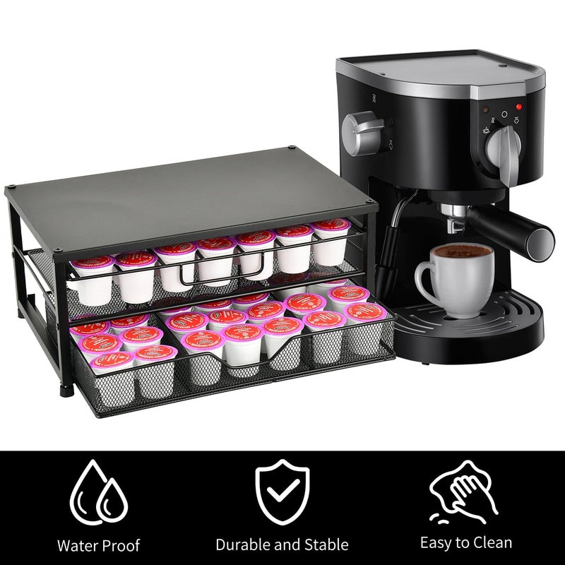 Spacrea K Cup Holder Organizer- Coffee Pod Holder for Counter with 2 Tier Sliding Storage Drawer, Coffee Station Bar Accessories Holder, 63 Large or 80 Small Capsules, Home Kitchen (Black) - Image 5