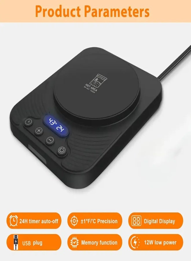ارواق سخان تخمير مطور - وسادة تسخين قهوة مكتبية، وسادة تسخين العجين المخمر للتحكم الدقيق في درجة الحرارة، تشغيل/إيقاف التسخين التلقائي، سخان العجين المخمر مؤقت لمدة 12 ساعة، مع قابس USB (أقصى درجة حرارة 100 درجة فهرنهايت/37.7 درجة مئوية) - أسود - Image 5