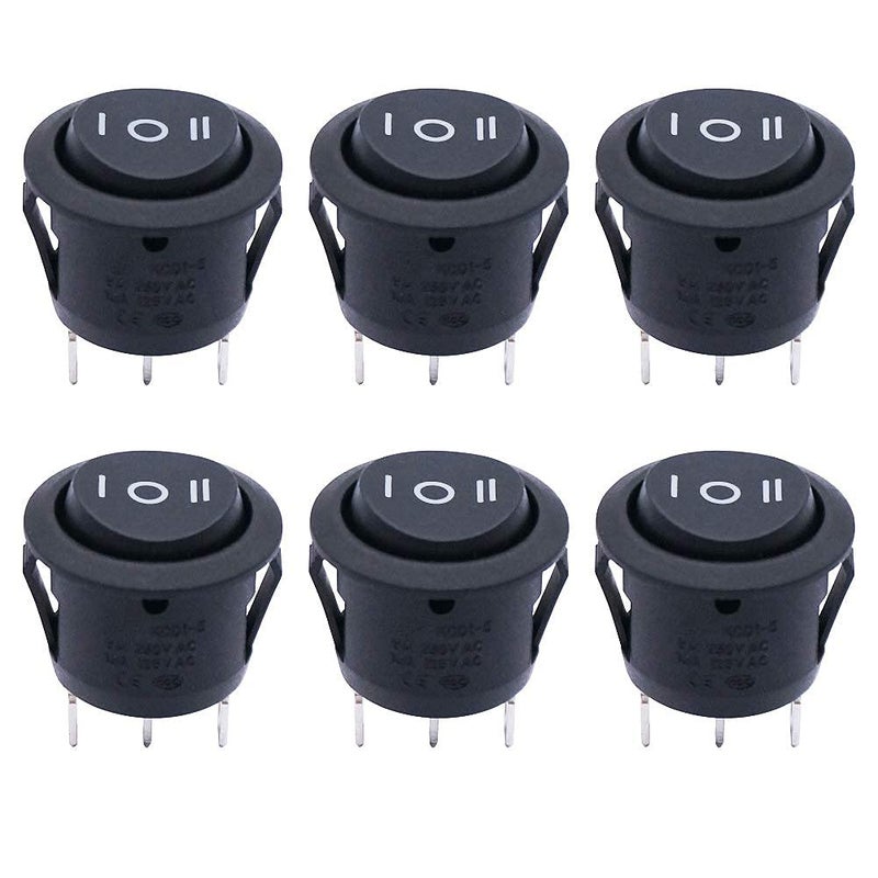 Twidec /6Pcs Rocker Switch 3 Pins 3 Position ON/Off/ON AC 6A/125V 10A/250V SPDT Car Boat Black Rocker Switch Toggle KCD1-5-103 - Image 1