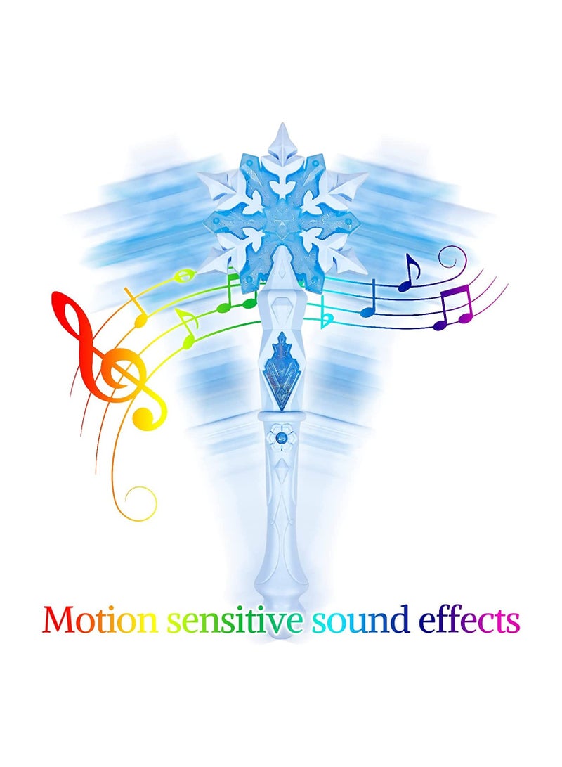 غنافوتو عصا الجنية النجمية، عصا ندفة الثلج المجمدة المضيئة مع صوت (حساس للحركة) لعبة سحرية للأطفال والبنات إكسسوارات حفلات أعياد الميلاد للفتيات الأميرة 2 قطعة أزرق ووردي - Image 4