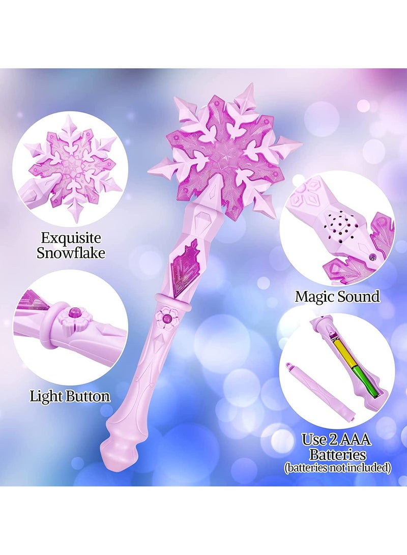 غنافوتو عصا الجنية النجمية، عصا ندفة الثلج المجمدة المضيئة مع صوت (حساس للحركة) لعبة سحرية للأطفال والبنات إكسسوارات حفلات أعياد الميلاد للفتيات الأميرة 2 قطعة أزرق ووردي - Image 5