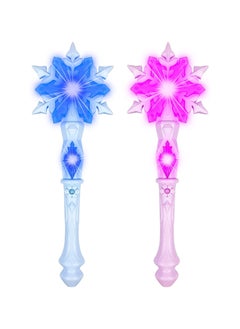 GNAFOTU Star Fairy Wands, Light Up Frozen Snowflake Wand with Sound(Motion Sensitive) Magic Toy for Kids Girls Princess Birthday Party Costume Accessories 2 Pieces Blue & Pink  - Image 1