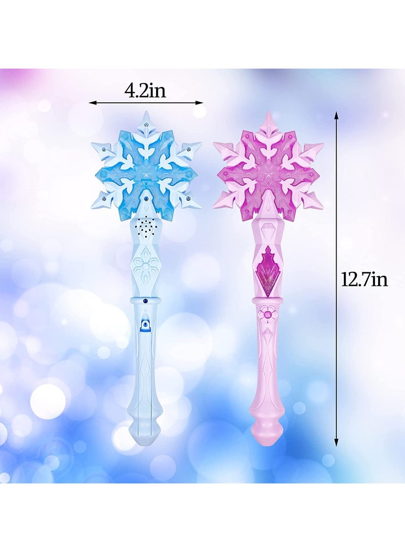 غنافوتو عصا الجنية النجمية، عصا ندفة الثلج المجمدة المضيئة مع صوت (حساس للحركة) لعبة سحرية للأطفال والبنات إكسسوارات حفلات أعياد الميلاد للفتيات الأميرة 2 قطعة أزرق ووردي - Image 3