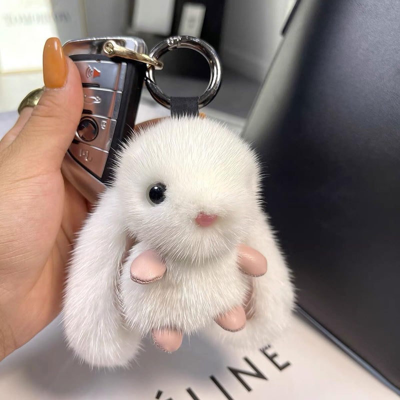 ELVRLA Super Cute Long Ears Rabbit Bunny keychain Rabbit Key Chain Key Ring Bag Charm Purse Charms Pendant -Grey - Image 4