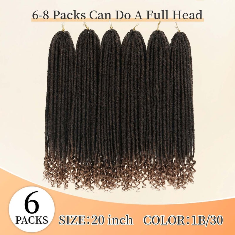 MODERN QUEEN 6 Packs Goddess Locs Crochet Hair, 20 Inch Straight Faux Locs Crochet Braids, Pre-Looped Curly Soft Synthetic Ombre Braiding Hair Extensions for Black Women(20 Inch, 6 Packs, 1B/30#) - Image 3