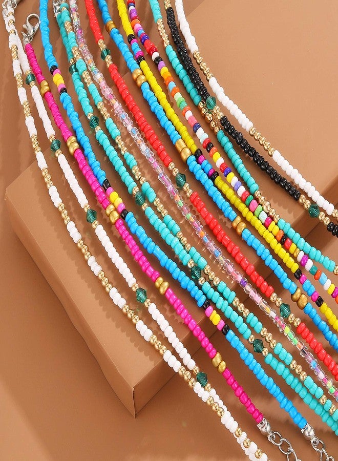 XIJIN 12Pcs Handmade Beaded Anklets for Women Boho Colorful Beads Ankle Bracelets Adjustable Foot Anklet Set - Image 2