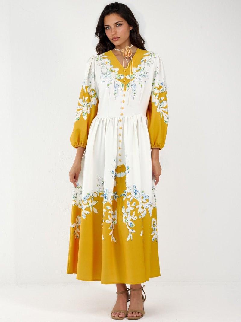 Jennyfer Floral Maxi Dress with V-Neck and Button Detail - Image 5