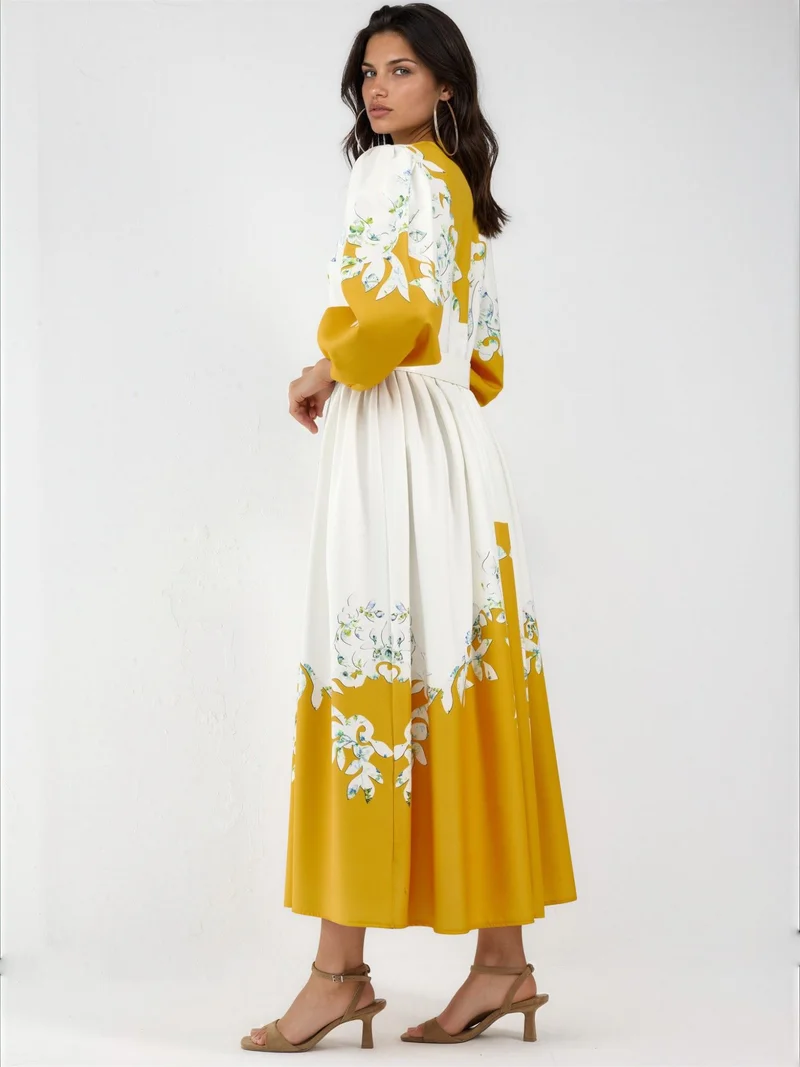 Jennyfer Floral Maxi Dress with V-Neck and Button Detail