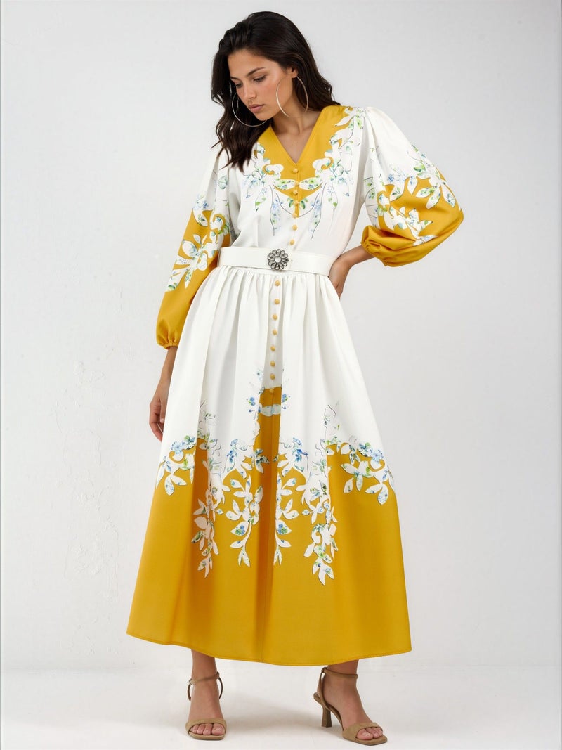 Jennyfer Floral Maxi Dress with V-Neck and Button Detail - Image 1