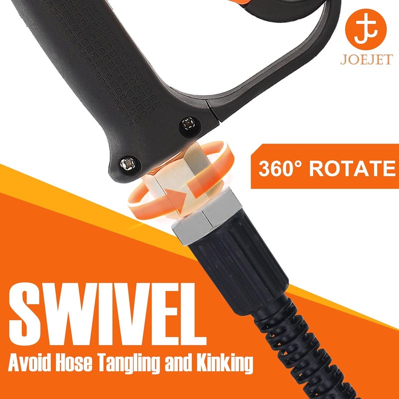JOEJET مسدس غسيل الضغط JOEJET مع دوار، مسدس غسيل قصير مع 5 رؤوس فوهات رش، قابس توصيل سريع 3/8 بوصة ووصلات M22-14/15 مم - Image 4