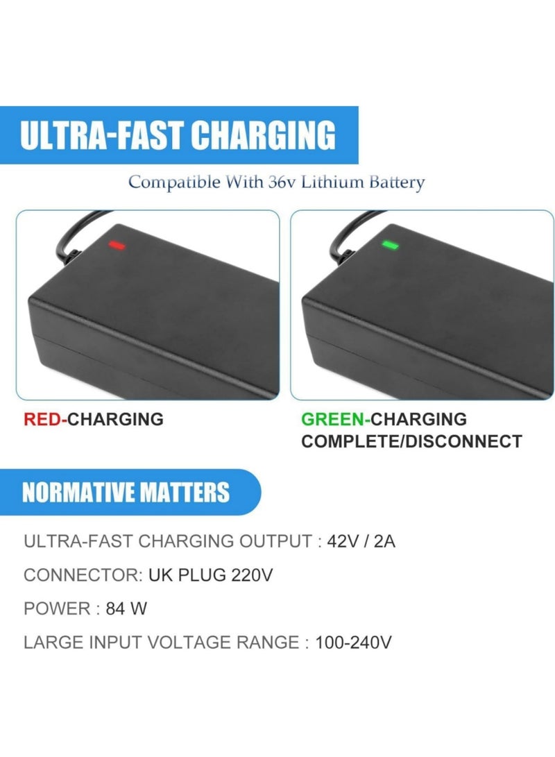 Adando 42V 2A Electric Scooter Charger: Scooter Charger 42v Mobility Scooters Battery Recharge, for 36V Li-ion Battery Electrify E-Bike Batterys Fast Recharge for M365 E Scooters Batterys Charging 6 Plugs (Black) - Image 5