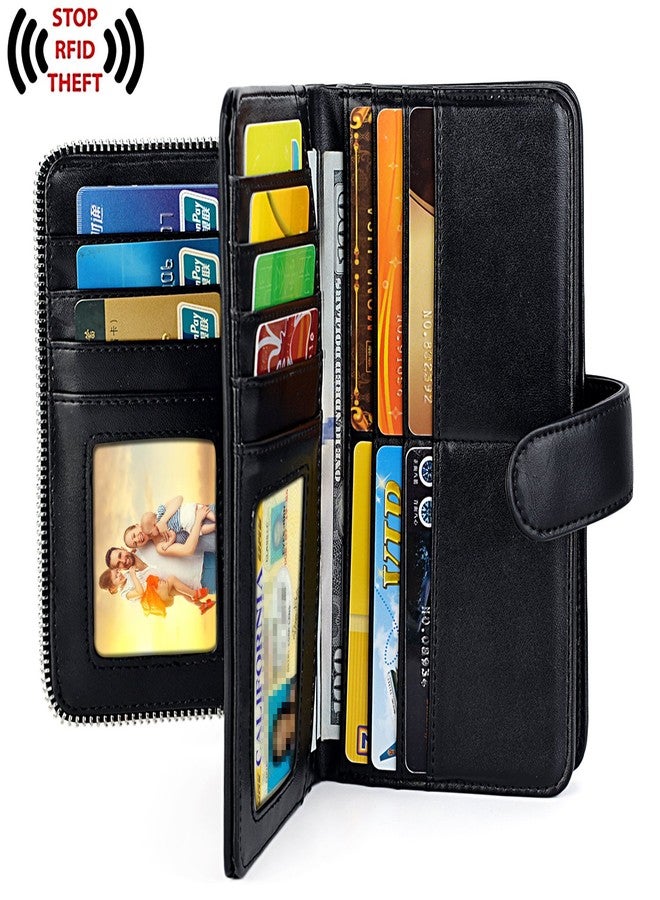 UTO Wallets for Women Wristlet RFID Large Capacity PU Leather Clutch Card Holder Organizer Ladies Purse Strap 459 Indigo - Image 3