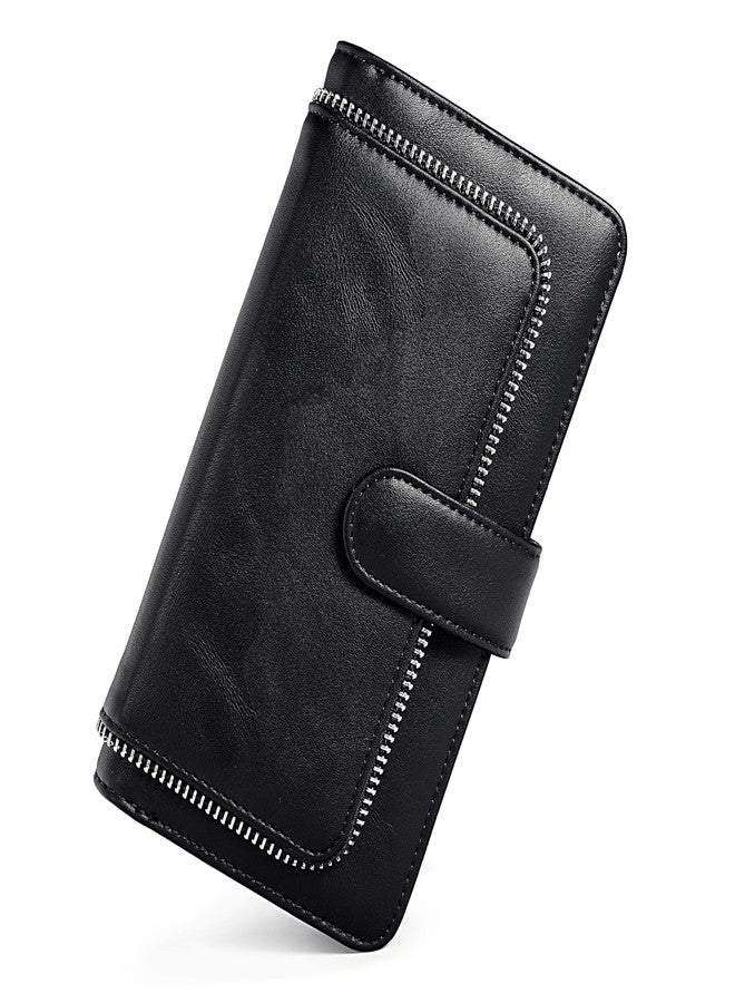 UTO Wallets for Women Wristlet RFID Large Capacity PU Leather Clutch Card Holder Organizer Ladies Purse Strap 459 Indigo - Image 1