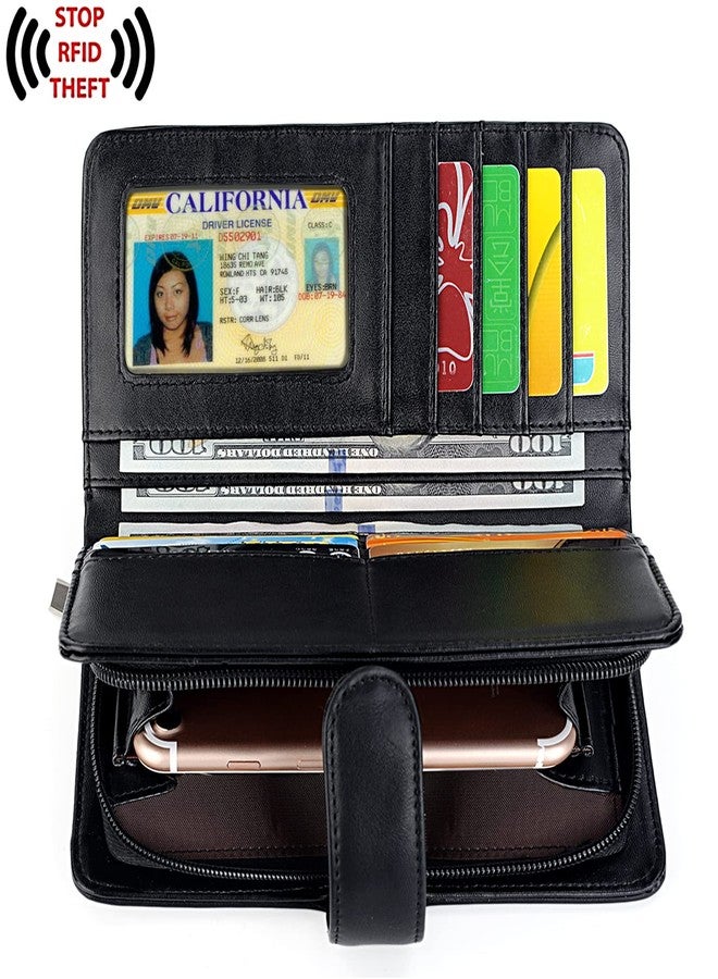 UTO Wallets for Women Wristlet RFID Large Capacity PU Leather Clutch Card Holder Organizer Ladies Purse Strap 459 Indigo - Image 2