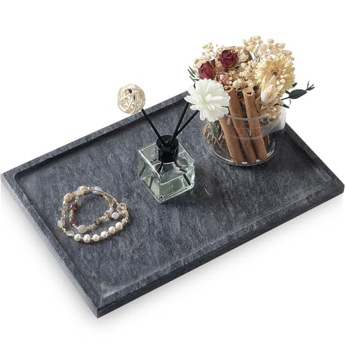 MULWR Real Luxurious Natural Black Marble Tray 12x8 Inch Marble Vanity Tray for Perfume Display Jewelry Organizer Bathroom Home Decor Heavy Duty NonSlip Stone Tray NonResinNonCeramic - Image 1