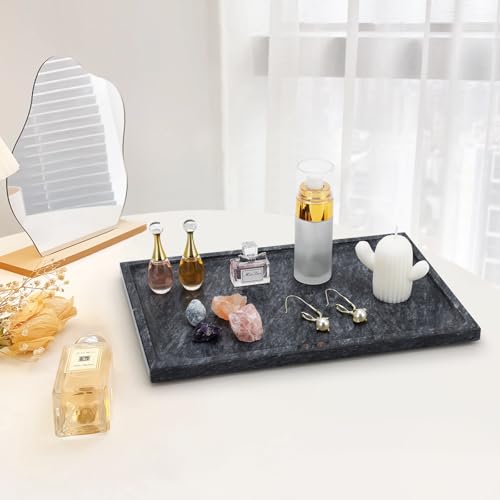 MULWR Real Luxurious Natural Black Marble Tray 12x8 Inch Marble Vanity Tray for Perfume Display Jewelry Organizer Bathroom Home Decor Heavy Duty NonSlip Stone Tray NonResinNonCeramic - Image 3