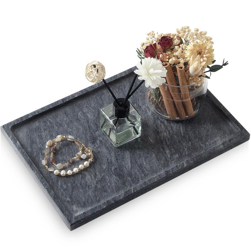 MULWR Real Luxurious Natural Black Marble Tray 12x8 Inch Marble Vanity Tray for Perfume Display Jewelry Organizer Bathroom Home Decor Heavy Duty NonSlip Stone Tray NonResinNonCeramic - Image 2