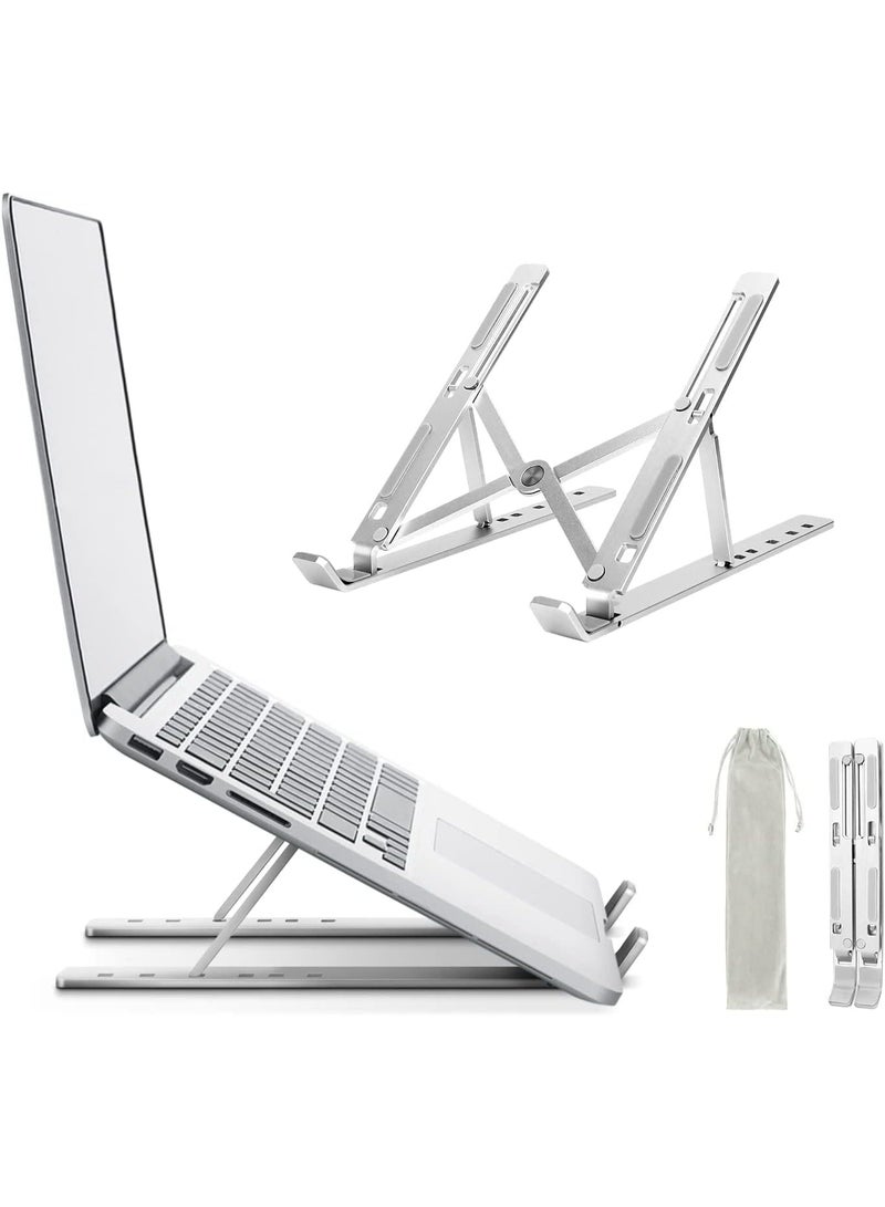 حامل كمبيوتر محمول قابل للطي، معدني فضي، قابل للتعديل مع حقيبة تخزين، حامل مكتبي متعدد الزوايا للكمبيوتر المحمول - Image 1