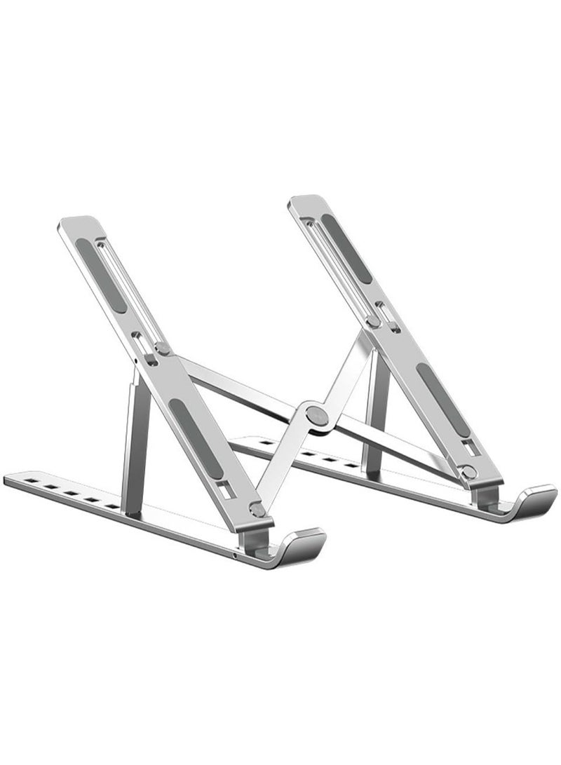 حامل كمبيوتر محمول قابل للطي، معدني فضي، قابل للتعديل مع حقيبة تخزين، حامل مكتبي متعدد الزوايا للكمبيوتر المحمول - Image 2