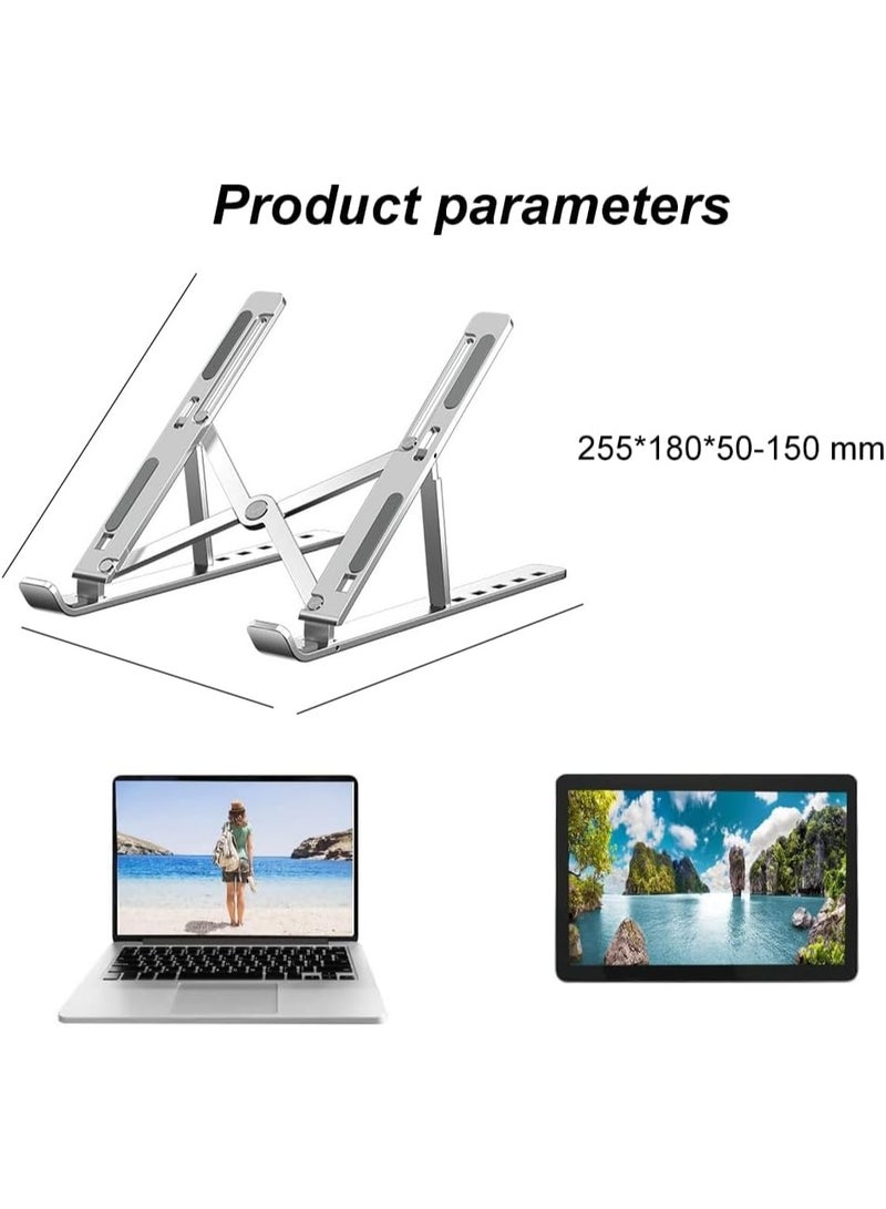 حامل كمبيوتر محمول قابل للطي، معدني فضي، قابل للتعديل مع حقيبة تخزين، حامل مكتبي متعدد الزوايا للكمبيوتر المحمول - Image 3